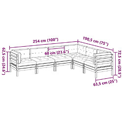 vidaXL Salon de jardin 6 pcs avec coussins cire marron bois pin massif pas cher