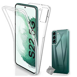 Htdmobiles Coque silicone gel fine 360 integrale (avant et arriere) pour Samsung Galaxy S22 5G + verre trempe - TRANSPARENT