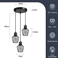 NETTLIFE suspension table à manger suspension noire suspension E27 3 flamme métal pas cher