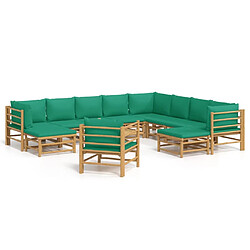 Maison Chic Salon de jardin 12pcs + coussins - Mobilier/Meubles de jardin - Table et chaises d'extérieur vert bambou -MN19580