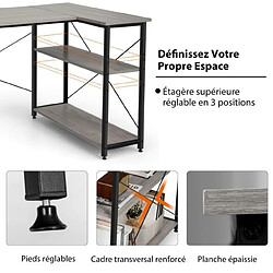 Helloshop26 Bureau d'angle en forme l réversible poste de travail avec étagères de rangement assemblage facile peu encombrant pour maison bureaux 120 x 88 x 74,5 cm gris 20_0007978