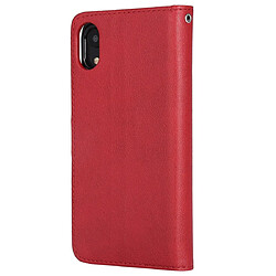 Avis Wewoo Housse Coque Pour iPhone XR Étui de protection à rabat horizontal de couleur unie avec support et fentes cartes et portefeuille et cadre photo et lanière rouge