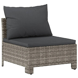 Maison Chic Canapé central de jardin avec coussin | Canapé Sofa d'extérieur | Fauteuil terrasse Gris Résine tressée -MN93878