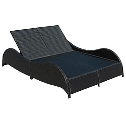 Helloshop26 Transat chaise longue bain de soleil lit de jardin terrasse meuble d'extérieur double avec coussin vague résine tressée noir 02_0012729 pas cher