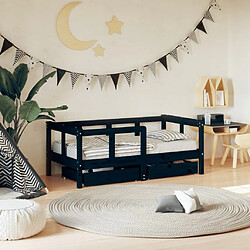 Maison Chic Lit d'Enfant Chambre - Cadre de lit pour enfant avec tiroirs noir 70x140 cm bois pin massif -MN75189