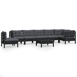 Maison Chic Salon de jardin 9 pcs + coussins - Mobilier/Meubles de jardin - Table et chaises d'extérieur Noir Bois de pin solide -MN98456