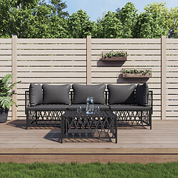 vidaXL Salon de jardin avec coussins 4 pcs anthracite acier