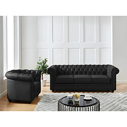 Vente-Unique Canapé 3 places et fauteuil en cuir de buffle CHESTERFIELD - Noir