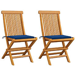 vidaXL Chaises de jardin et coussins bleu royal lot de 2 Bois de teck 