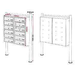 Helloshop26 Bloc 12 boites aux lettres 2x6 compartiment superposé pied de support anthracite 16_0000025