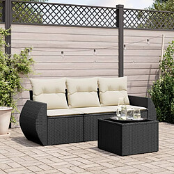 Maison Chic Ensemble de 4 Tables et chaises d'extérieur avec coussins,Salon de jardin noir résine tressée -GKD501222