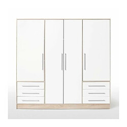 JUPITER Armoire de chambre style contemporain en bois agglomere blanc et chene - L 206,5 cm