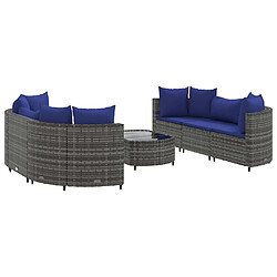 vidaXL Salon de jardin avec coussins 7 pcs gris résine tressée