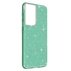 Avizar Coque Samsung Galaxy S21 Ultra Paillette Amovible Silicone Semi-rigide Vert