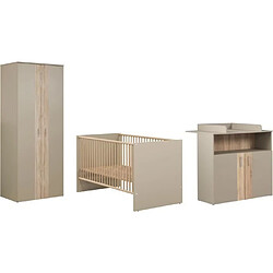 TRENDTEAM Chambre bébé Trio : Lit 70 x 140 cm + Armoire + Commode a langer BERRY - Cappuccino - TREND TEAM