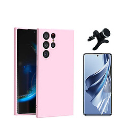 Kit de film en verre trempé de la couverture en 5D + boîtier en silicone liquide + porte-voiture renforcé Phonecare pour Samsung Galaxy S24 Ultra 5G - rose