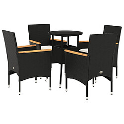 vidaXL Ensemble à manger de jardin et coussins 5 pcs noir rotin verre