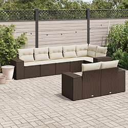 vidaXL Salon de jardin 8 pcs avec coussins marron résine tressée