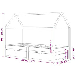 vidaXL Cadre de lit d'enfant avec tiroirs Gris foncé Pin 90x200 cm pas cher