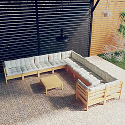 Maison Chic Salon de jardin 11pcs + coussins - Mobilier/Meubles de jardin - Table et chaises d'extérieur crème bois de pin -MN77413