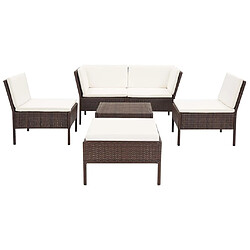 Maison Chic Salon de jardin 6 pcs + coussins - Mobilier/Meubles de jardin - Table et chaises d'extérieur Résine tressée Marron -MN23477