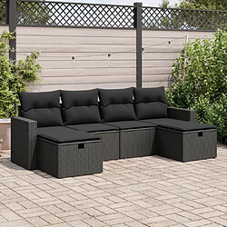 vidaXL Salon de jardin 6 pcs avec coussins noir résine tressée