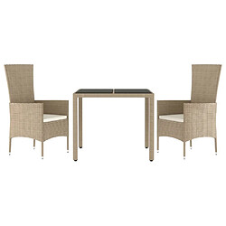 Avis Ensemble salle à manger de jardin 3 pcs,Table et chaise à dîner d'extérieur Beige poly rotin -MN39664