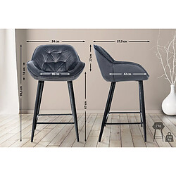 Decoshop26 Lot de 2 tabourets de bar chaises hautes assise effet capitonnée en velours gris foncé et métal noir 10_0004161