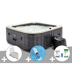 Kit spa gonflable Intex PureSpa Ardoise carré Bulles 4 places + Porte/verre + Aspirateur + Kit traitement brome