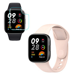 PHONECARE Kit Bracelet SmoothSilicone + Film de Hydrogel pour Xiaomi Redmi Watch 3 Active - Rose