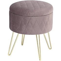 Helloshop26 Tabouret rembourré avec espace de rangement en velours rond rose 19_0000222