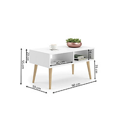 Acheter Mpc Table basse blanche et plateau sonoma 90 x 55 x 50