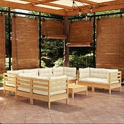 Maison Chic Salon de jardin 9 pcs + coussins - Mobilier/Meubles de jardin - Table et chaises d'extérieur crème bois de pin massif -MN60707