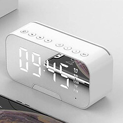 Bluetooth 5.0 Haut-parleur Radio FM Miroir LED Réveil Chargeur USB Maison Blanc