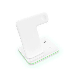 3 en 1 chargeur sans fil prise de charge support de charge sans fil adapté pour Android Apple téléphone portable montre casque-blanc