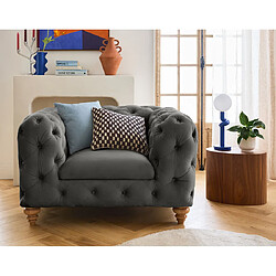 Lisa Design Walter - fauteuil chesterfield en velours - pieds bois