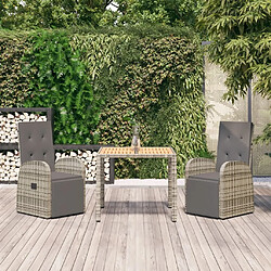 Salle à manger de jardin 3 pcs,Table et chaise à dîner avec coussins Gris -MN94715 