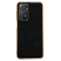 Coque en TPU + cuir véritable électroplaqué pour votre Xiaomi Redmi Note 11 Pro 4G (MediaTek)/Note 11 Pro 5G (Qualcomm)/Note 11E Pro 5G - noir