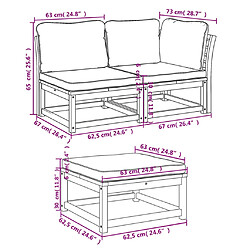 vidaXL Salon de jardin 3 pcs avec coussins bois massif d'acacia pas cher
