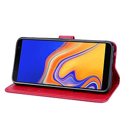 Wewoo Housse Coque Étui en cuir avec rabat horizontal relief Rose pour Samsung Galaxy J4 Plus, support, logements pour cartes et portefeuille (rouge) pas cher