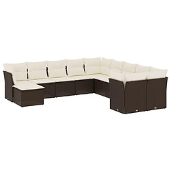 vidaXL Salon de jardin et coussins 11 pcs marron résine tressée