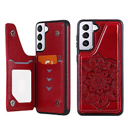 Coque en TPU + PU motif fleur, anti chute avec béquille et porte-cartes rouge pour votre Samsung Galaxy S21 5G