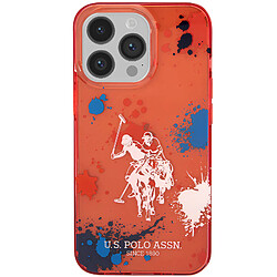 Us Polo U.S Polo Coque pour iPhone 14 Pro Max Splatter Double Horse Bords Surélevés Rouge