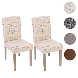 Decoshop26 Lot de 2 chaises de salle à manger cuisine en tissu crème motif écriture des pieds en bois clair 04_0000429