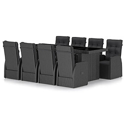 vidaXL Ensemble à manger d'extérieur 9pcs coussins résine tressée noir