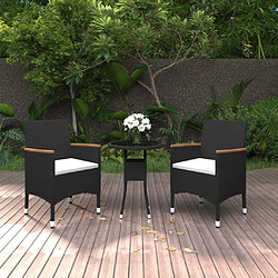 vidaXL Ensemble à manger de jardin 3 pcs Résine tressée Noir