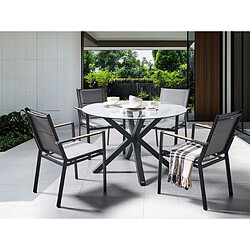 Beliani Table de jardin ronde d 120 cm avec plateau en verre noir MALETTO