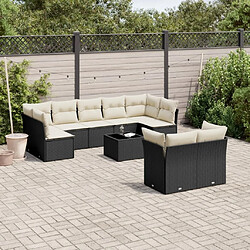 Maison Chic Salon de jardin 10 pcs avec coussins | Ensemble de Table et chaises | Mobilier d'Extérieur noir résine tressée -GKD31436