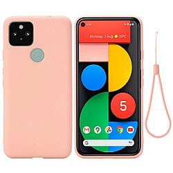 Coque en silicone Liquide de couleur unie bien protégé avec sangle rose pour votre Google Pixel 5a 5G