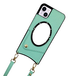 Coque en TPU + PU design en queue de poisson avec porte-carte et bandoulière pour votre iPhone 14 - vert